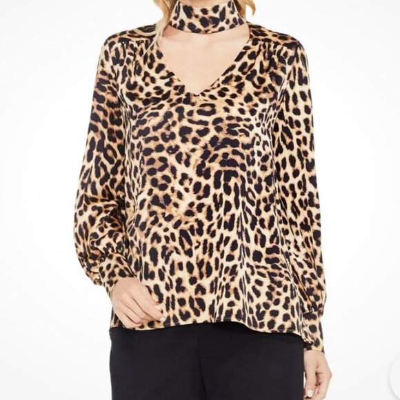 Vince Camuto Satin Leopard Print Blouse Women's Size 2x - Picture 1 of 8